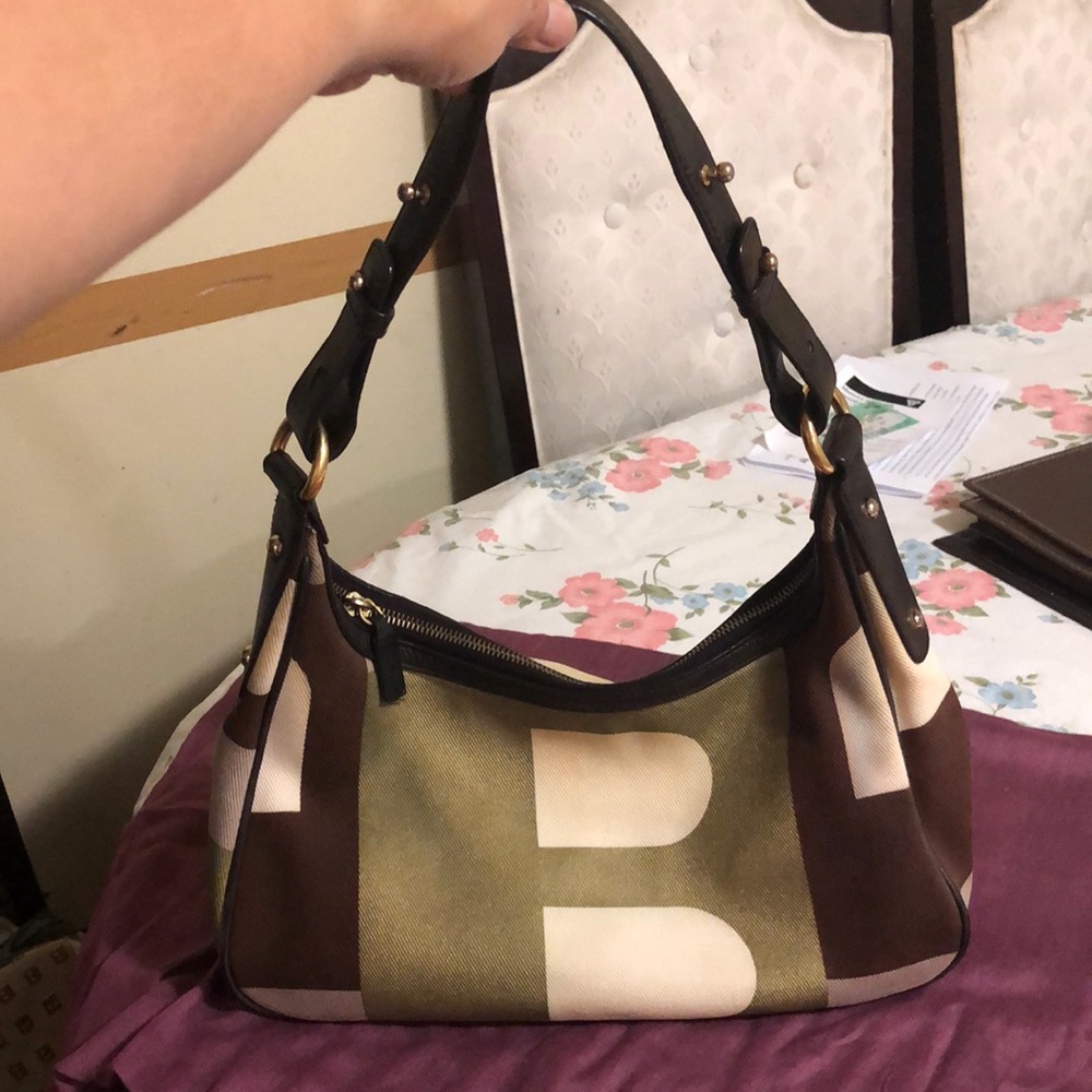 Bally Brown, Olive & Cream Logo Shoulder Bag